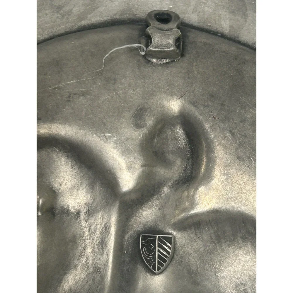 German Pewter Plate With Armored Knight On Horseback Antique